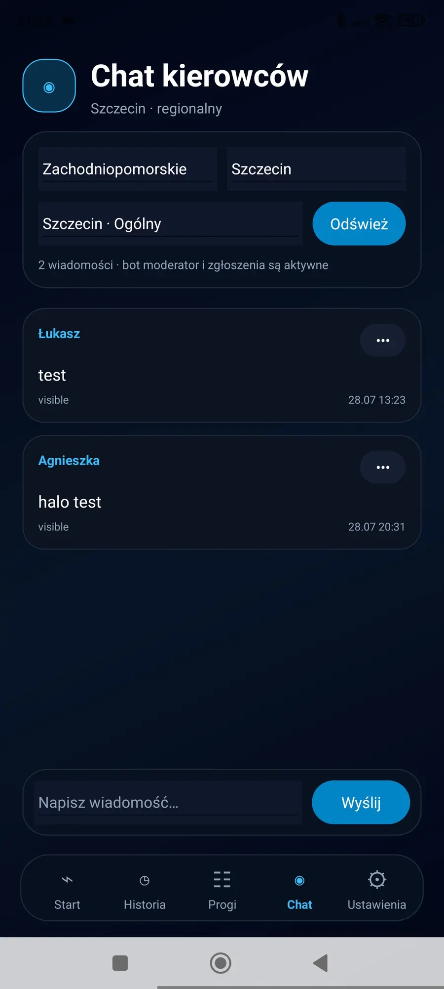Regionalny chat w aplikacji KursRadar