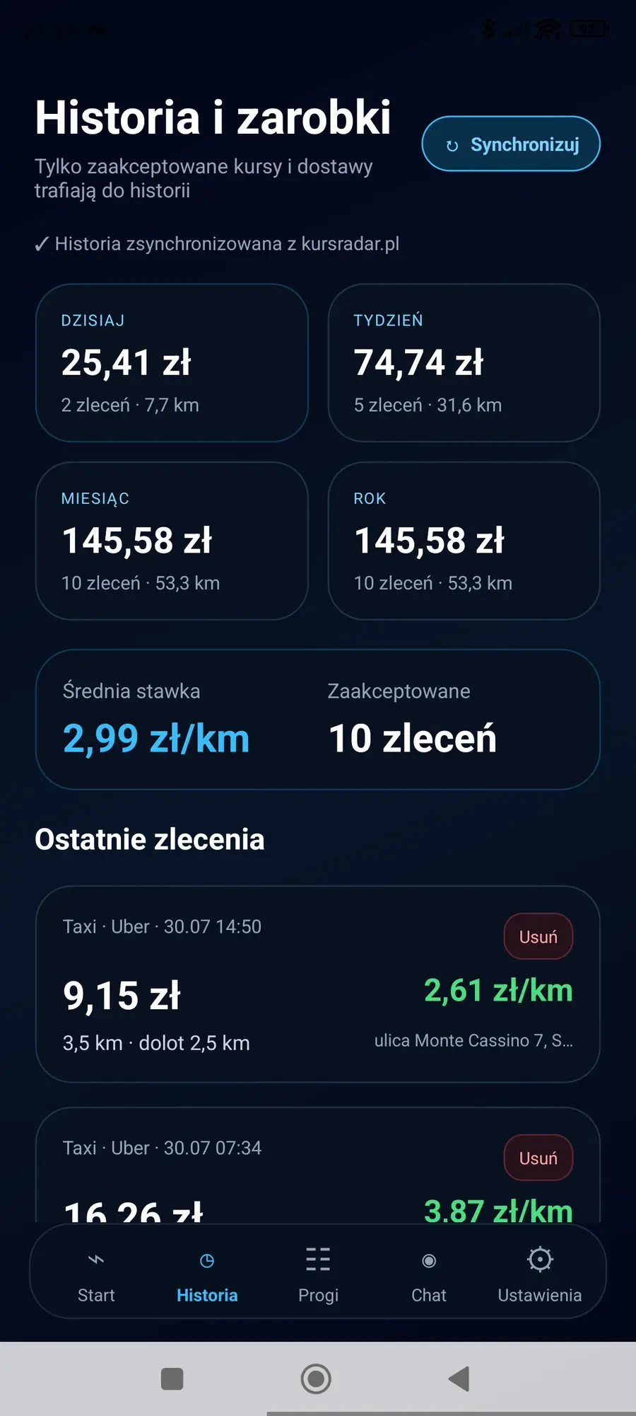 Oferty, kursy i zarobki w aplikacji KursRadar